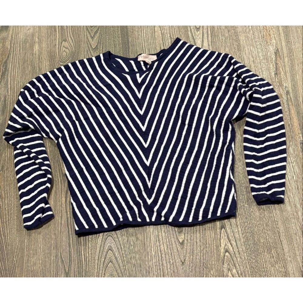 Philosophy Womens Batwing Long Sleeve Sweater Chevron Stripe Navy White Size S